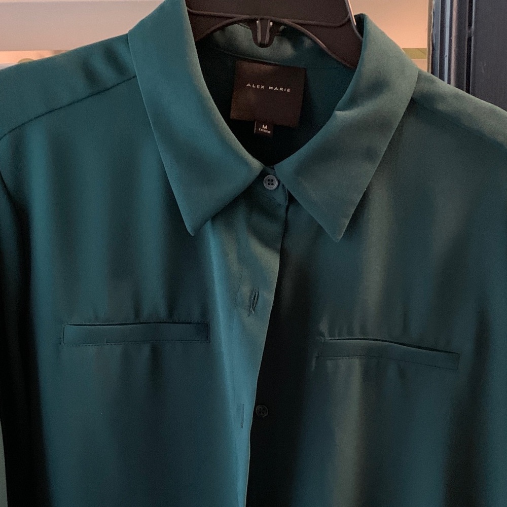 Alex Marie Teal Collared Button-Up Top - Picture 3 of 3